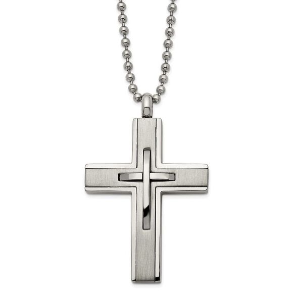 Men's Titanium & Stainless Steel Cross Necklace 22 Inch